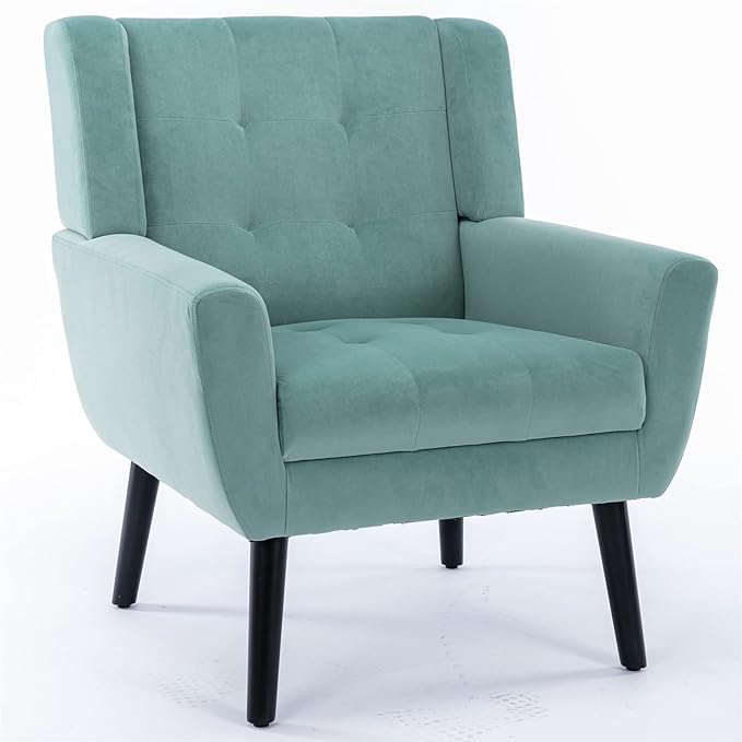 Modern Accent Chair Oversized Accent Chair Corner Chair Mid Century Modern Chair Comfy Reading Chair Upholstered Armchair Modern Chairs for Living Room (Mint Green Velvet)