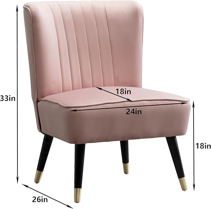 Modern Velvet Accent Chairs Reading Chair Cozy Curved Wingback Leisure Chair Upholstered Single Sofa Chair for Living Room Dining Room Bedroom Dressing Table Office (Pink)