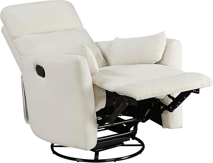 Lexicon Modern Swivel Glider Recliner Chair - Quiet 360 Swivel Chair Durable Microfiber Upholstered 2 Pillows Manual Reclining for Living Room Small Spaces Nursery Apartment Bedroom Beige
