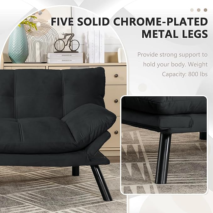 KINFFICT Convertible Futon Sofa Couch Bed Modern Memory Foam Sleeper Loveseat Sofa with Adjustable Armrests &amp Backrests Comfy Love Seat for Living Room Bedroom Office Apartment Small Space