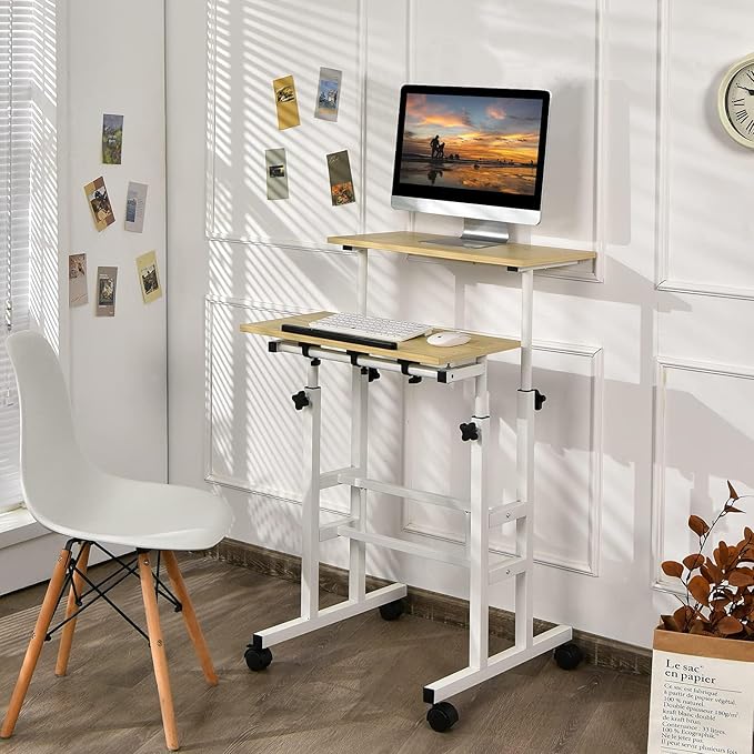 Standing Desk Height Adjustable Sit-Stand Desk with Tilting Top Mobile Workstation for Home &amp Office (Natural)