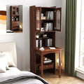 Walnut Folding Desk with Storage - Foldable Convertible Writing Table with Shelves Fold Out Murphy Hideaway Desk with Drawers Space Saving Computer Table Doors for Home Office Workstation