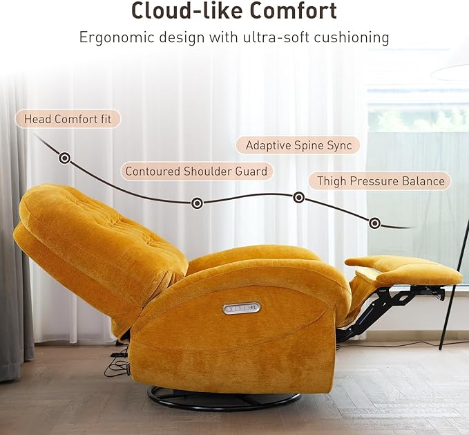 EONIX Stylish Power Swivel Rocker Recliner Chair for Living Room Rocking All Positions Dual Motor Independently Controlled Backrest and Headrest SXXY005021 Orange