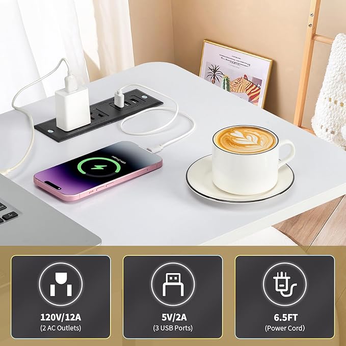 Wooden Adjustable Height Portable Laptop DeskMobile Rolling Computer DeskSofa Bedside Laptop TableHome Office Laptop Workstationwith Power Outletsfor Small Spaces Bedroom Apartment (White)