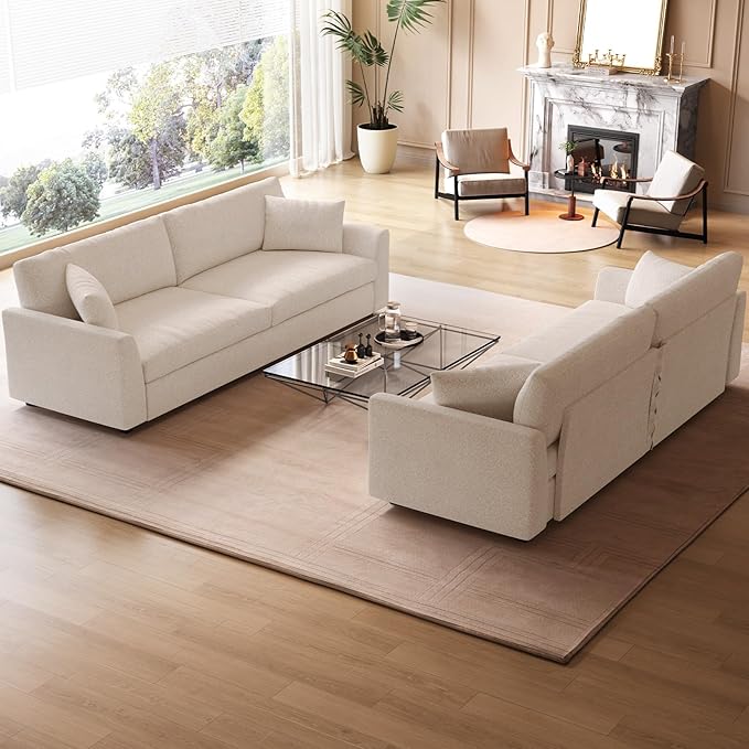 Extra Large Loveseat104.72 Oversized 2 Seater Deep Seat Sofa Cozy Couch Sofa Bed with 2 Pillows &amp Armrests for Living Room &amp Bedroom