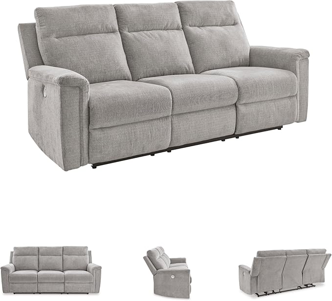 Signature Design by Ashley Barnsana Minimalist Power Reclining Sofa with USB Charging Ports Light Gray