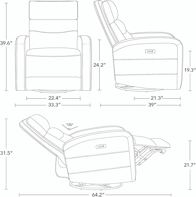 Watson &amp Whitely Swivel Power Recliner Glider Rocker Nursery Recliner with Charging Port for Living Room Fabric in Linen