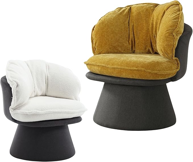 Swivel Accent ChairModern Round Armchair Reading ChairsThick Density Fabric Barrel Chairs for LivingBedroomLoungeYellow
