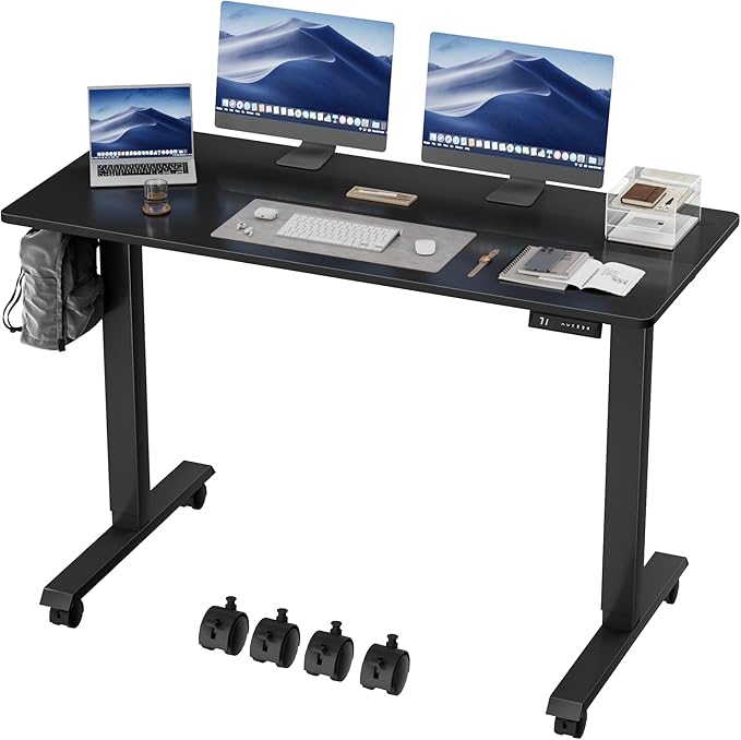 Shahoo Electric Standing Desk 55 Inch Ergonomic Height Adjustable Table with T-Shaped Metal Bracket Modern Computer Workstations for Home Office Black 55 x 24 Inch