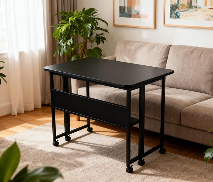 31.5 Inch Folding Computer Desk with Storage Shelf Small Foldable Computer Desks for Small Space Portable Writing Table for Home Office Bedroom Dorm Room Apartment Easy Assembly
