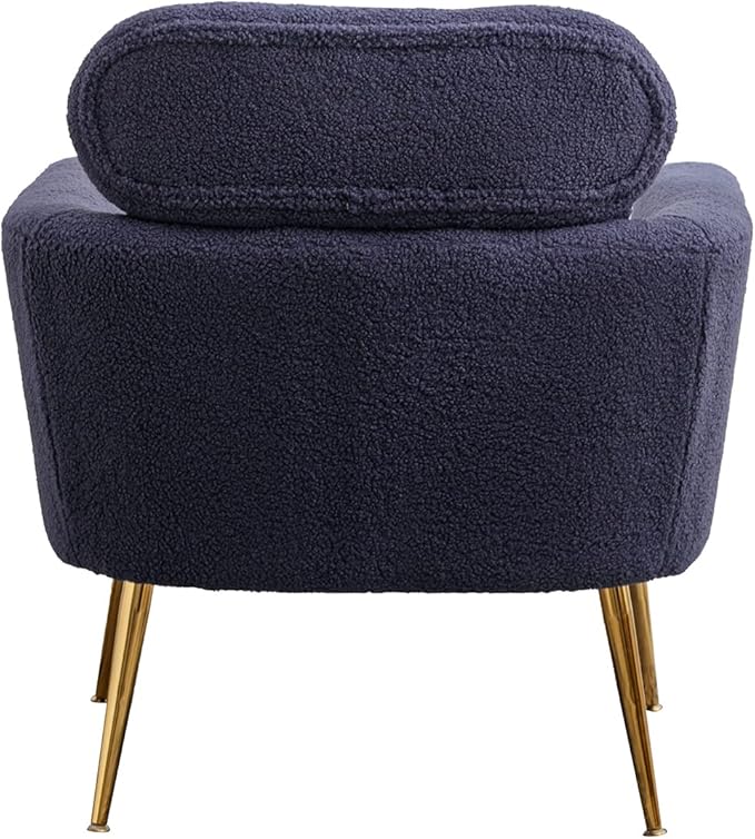 29.5 W Modern Boucle Accent Chair Armchair Upholstered Reading Chair Single Sofa Leisure Club Chair with Gold Metal Leg and Throw Pillow for Living Room Bedroom Dorm Room Office Navy Boucle