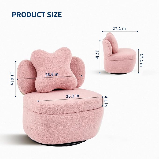 Teddy Velvet Swivel Accent Chair with Storage 360° Rotating Ergonomic Single Chair Scratch-Resistant Comfy Sofa for Living Room Bedroom Small Space Holds 300 LBS Pink