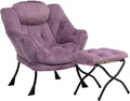 HollyHOME Lazy Chair with Foldable Ottoman Accent Comfy Lounge Armchair and Folding Footrest Stool Leisure Sofa Reading Chair and Footstool for Living Room Bedroom DormFaux Fur Purple