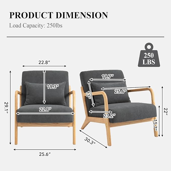Minimalist Accent Chair Velvet Upholstered Mid-Century Modern Chair with Pillow Lounge Arm Chair with High Backrest Comfy Reading Chair for Living Room Balcony (Grey)