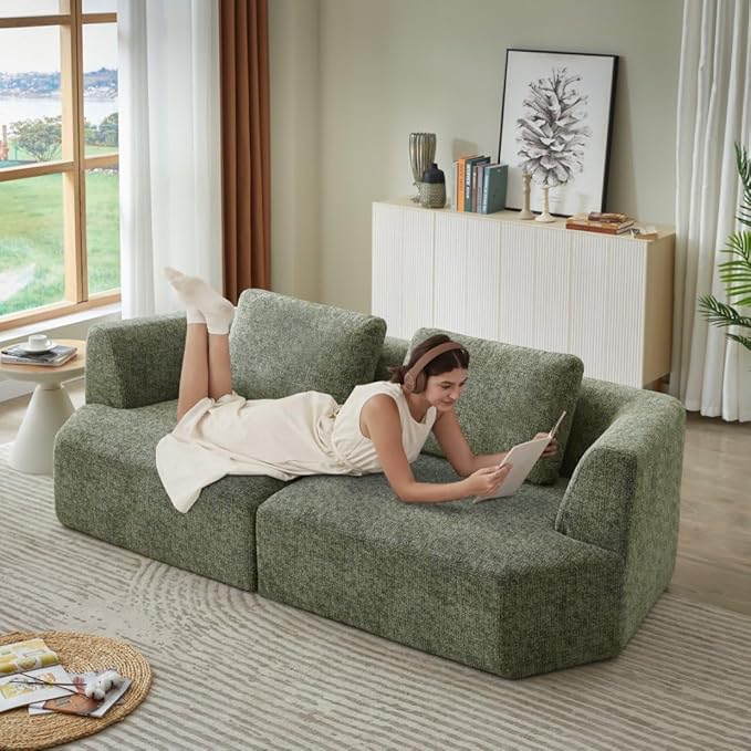 Sofa in a Box Oversized 3 Seater Memory Foam Boneless Couch w/Curved ArmsPlush Chenille Upholstered Cloud Modular LoveseatNo Assembly Needed Compression Sofa