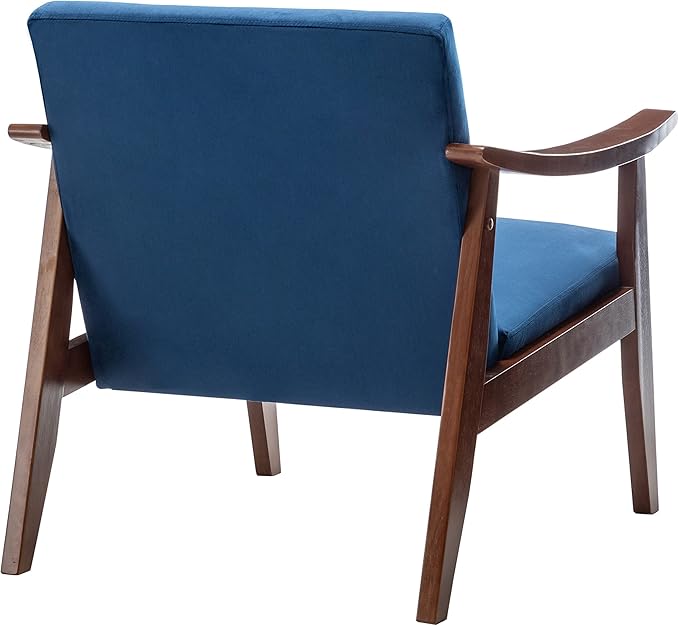 Accent Chair with Velvet Upholstery and Solid Wood Frame Classic Mid-Century Modern Living Room Furniture for Extra Seating Dark Blue
