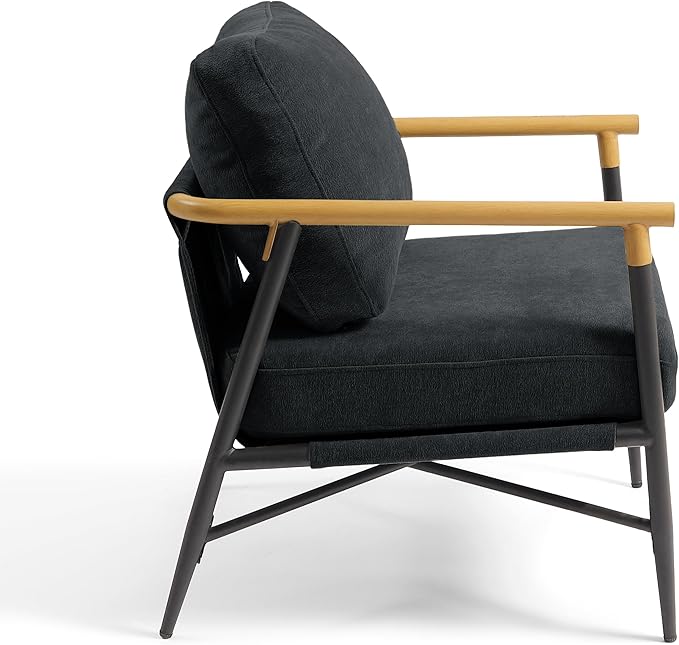 UIXE Chenille Armchair Modern Accent Chair for Living Room Cross Metal Frame Reading Arm Chair with Thicken Cushion Black