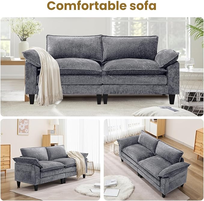 83 Cloud Loveseat Sofa Modern Down Comfy for Living Room Loveseat Sofa with Chenille Fabric and Double Cushion Love Seat Deep Seat Oversized Seats with 2 Pillows for Bedroom Grey