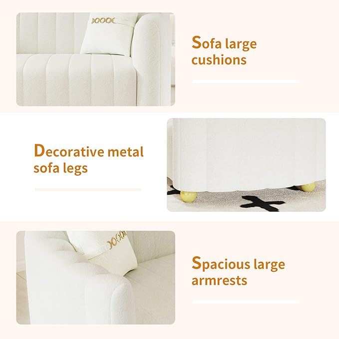 Lambswool Sofa for Living Room 84 Mid-Century Modern Beige Couch Luxury Loveseat Sofa Couch Sectional Love seat Sofa Couch with Gold Legs Upholstered Sofa for Apartment Bedroom Home Office