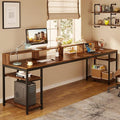 Home Double Computer Desk 78 Inch Double Desk with Open Storage Shelves Large Writing Desk Corporate Workstation for Home Office Brown