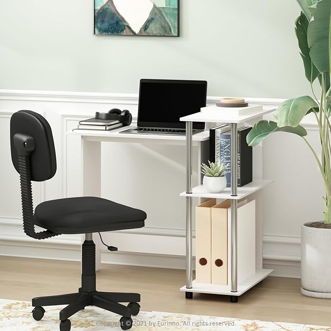Maykoosh Corner Desk with Bookshelf White Oak Finish Steel Frame Home Office Desk