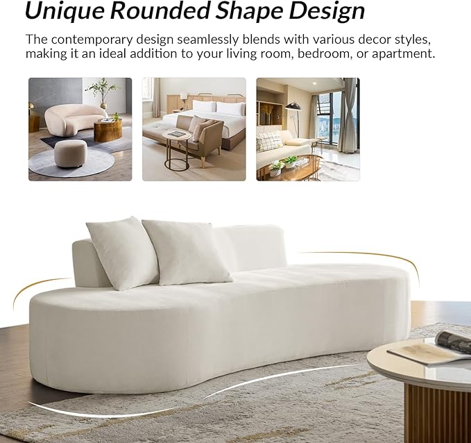 94.5 Boneless Sofa with 2 Pillows 3 Seater Compressed Foam Sofa with Half Moon Design &amp Deep Seat No Assembly Required Modern Cloud Couch for Living Room Ivory