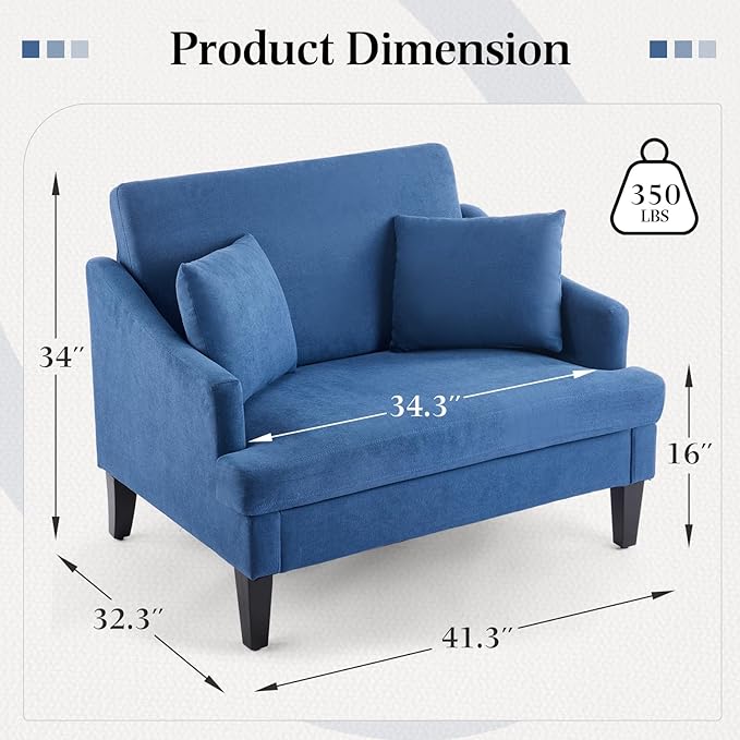 Bezseller 41 Oversized Accent Chair Comfy Living Room Chair with 2 Pillows Upholstered Mid Century Modern Armchair with Deep Seat Reading Chair for Bedroom Apartment Office Blue