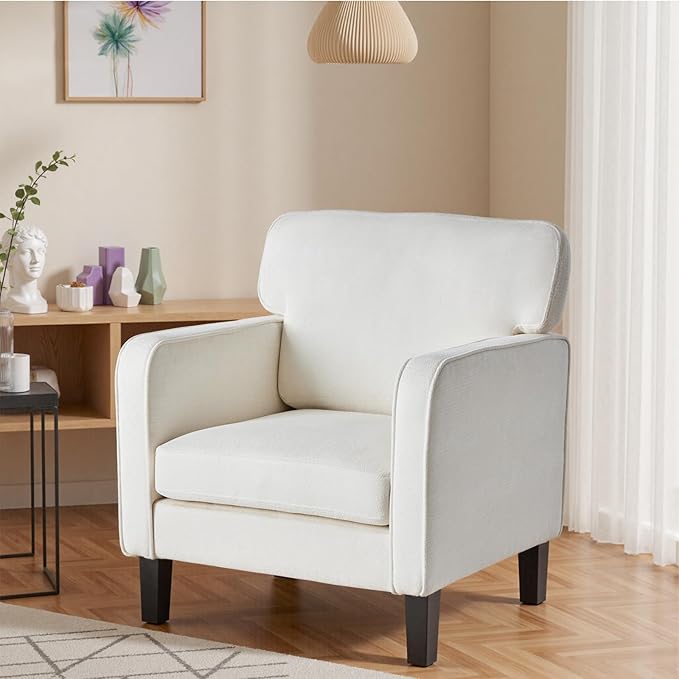 DUMOS Modern Accent Chairs for Living Room Set of 2 Corner Chairs for Adults Reading Chair with Armrest and Backrest Comfy Lounge Chairs for Bedroom Waiting Room and Reception RoomCream White
