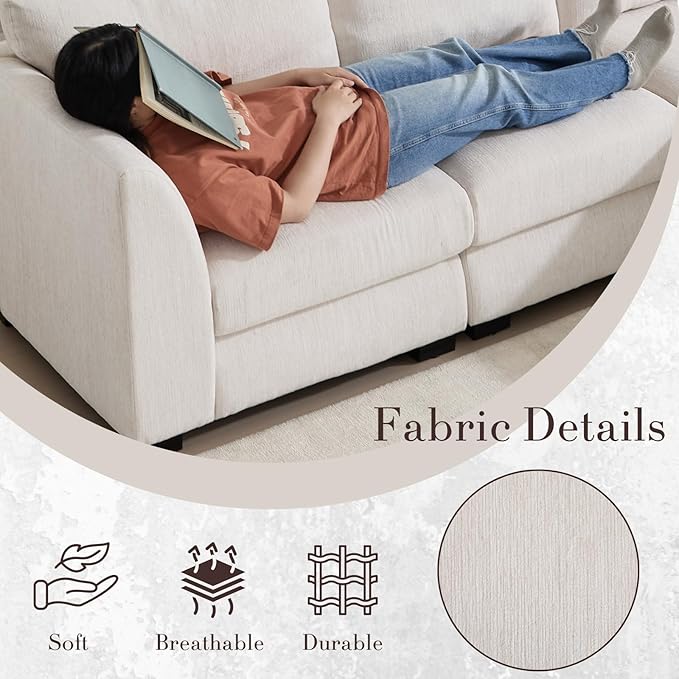 HEAH-YO 58 Inch Loveseat Sofa 2-Seater Sectional Couch with High Density Foam Small Cloud Couch for Living Room Linen White