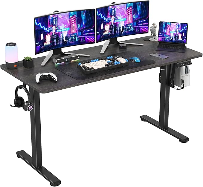 Soohow Electric Standing Desk 55 * 24 Inches Adjustable Computer Gaming Desk Stand up Office Desk for Home Office Bedroom Splice Board Dark Grey and Black