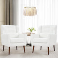 Accent Chair Set of 2 Upholstered Armchair with Pillow Teddy Single Sofa with Lounge Seat and Wood Legs for Living Room Small Spaces