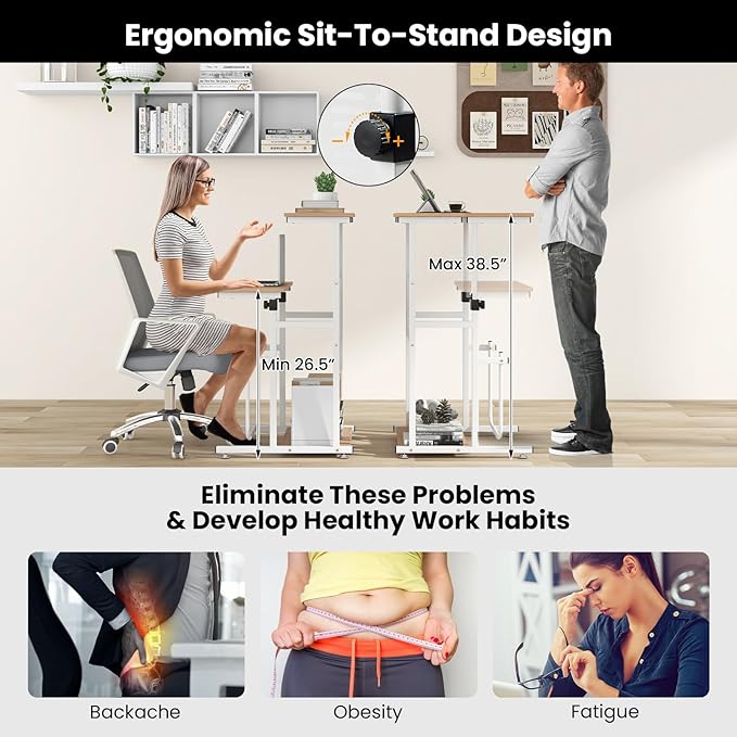 Tangkula Small Standing Desk Height Adjustable Teacher Podium Stand Compact Standing Table Lectern Podium Laptop Desk with Footrest Suitable for Sitting or Standing