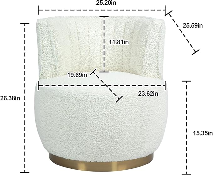 Accent Sofa Chairs360 Degree Swivel Round Armchairs with Wide Upholstered Fluffy Velvet Fabric Chair for Living Room Bedroom Office (Cream+Teddy)