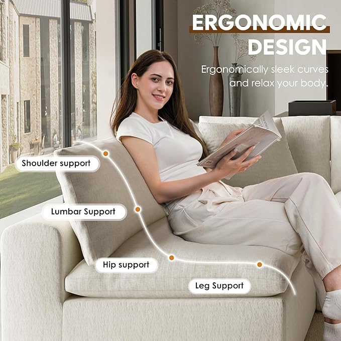 130 Oversized Boneless Cloud Couch Modular Sectional Couches for Living Room U-Shaped with Deep Seats No Assembly Required 6-Seater Washable Fabric Sleeper Sofa White