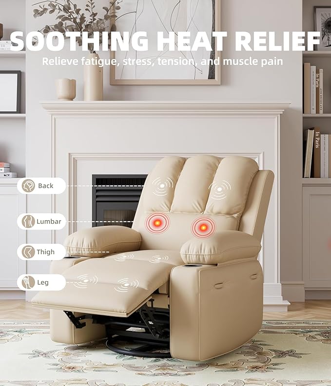 GAOMON Oversized Electric Recliner Chair with Massage &amp Heat - 360° Swivel Rocker Power Recliner for Big and Tall Extra Wide 27 PU Leather Recliner Chair with 1.5X Sponge Living Room Essential