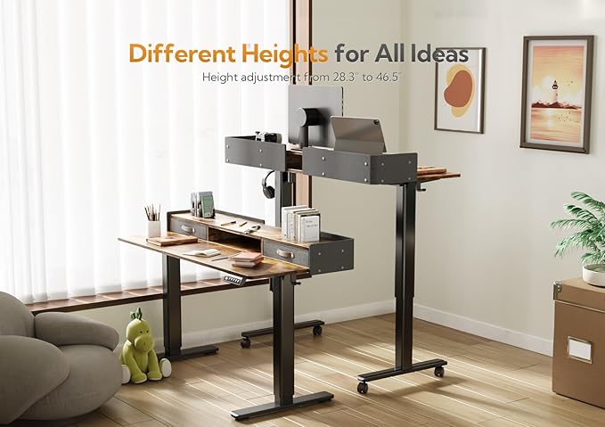 Claiks Standing Desk with Drawers Adjustable Stand Up Electric Standing Desk Adjustable Height with Storage Shelf and Splice Board 63 Inch Rustic Brown