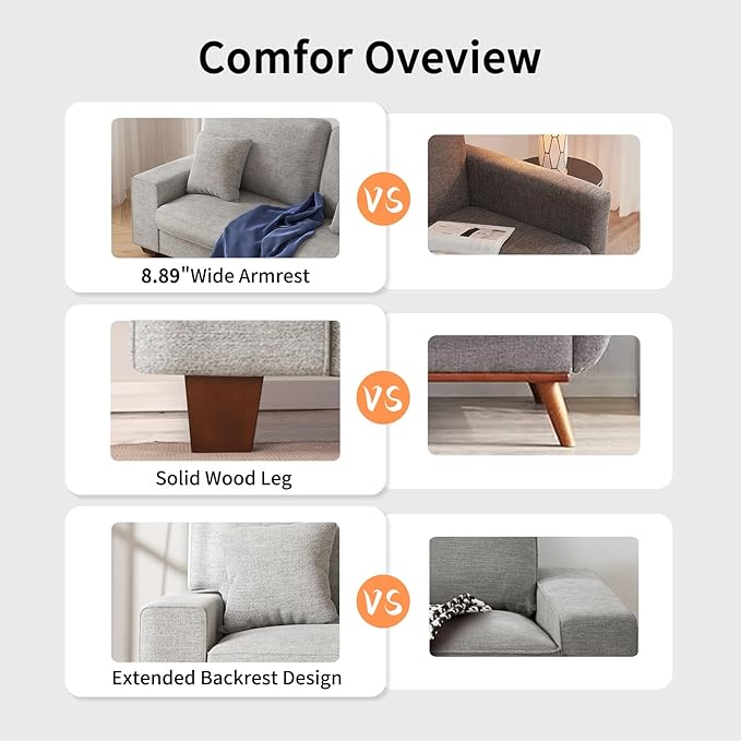 DOPEDIO Modern Loveseat Sofa for Living RoomChenille Recliner Removable Cover Spring Cushions Solid Wood Frame Easy Assembly for Small Spaces (71.25inchLight Gray)