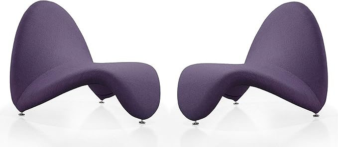 Manhattan Comfort MoMa Modern Abstract Lounge Accent Chair Sculptural Tongue Design Wool Blend Upholstery Metal Frame with Geometric Legs Fully Assembled Set of 1 Purple