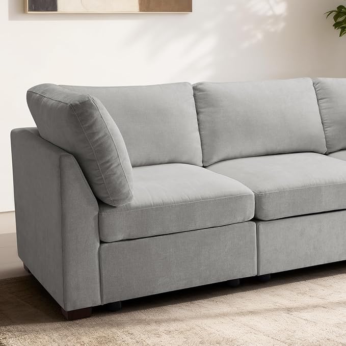 EDILLY 94 inches Oversized Modular Sectional Fabric Cloud Sofa Set Extra Large L Shaped Couch Reversible Chaise Couch3 Seat Modular Sofa Light Grey