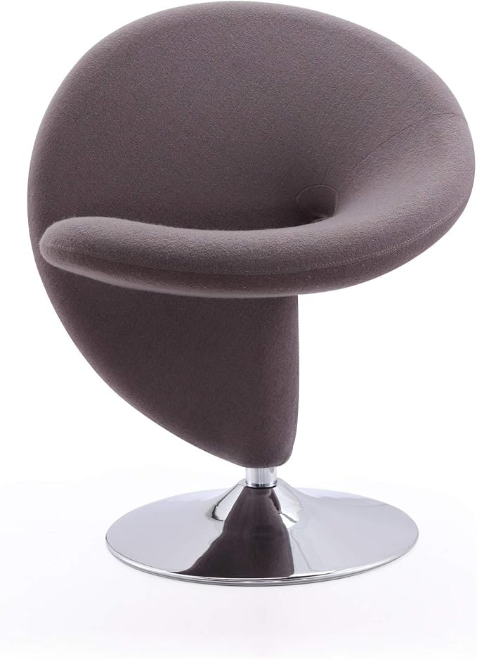 Manhattan Comfort Curl Swivel Accent Chair Set of 2 with 360° Turn Fully Assembled Upholstered in Wool Blend Modern Ergonomic Design with Polished Chrome Base Living Room &amp Office Set of 1 G