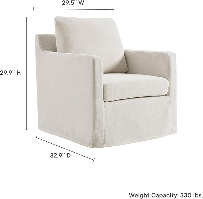 Modway Serene Swivel Accent Armchair in Salt - Modern Fabric Upholstered Chair - Slipcovered Armchair - Swivel Chair for Living Room or Bedroom