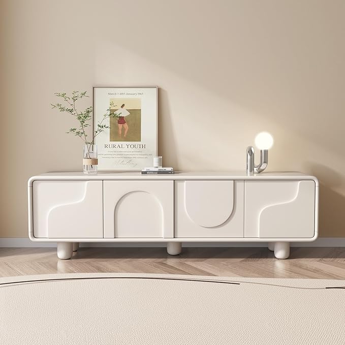 62.99 Modern TV Stand for 55/60/65 inch TV Entertainment Center with StorageTV and Media Consol for Living RoomSide Cabinet with Cord HolesCream White