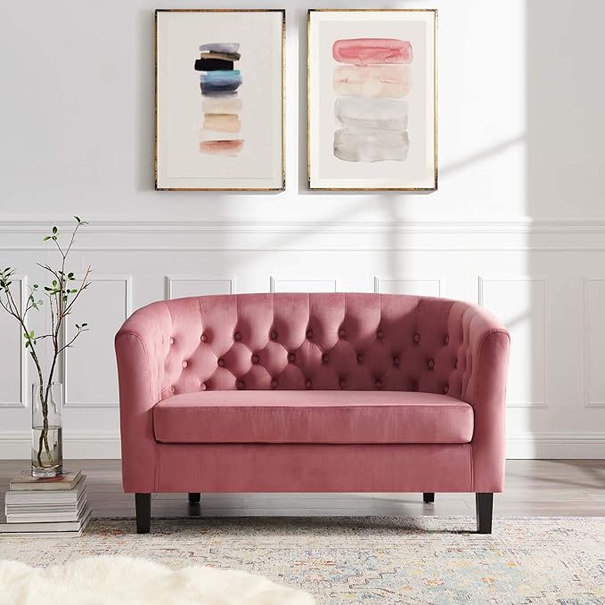 Modway Prospect Channel Tufted Performance Velvet Modern Loveseat Dusty Rose