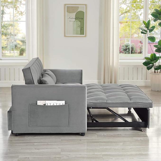Loveseat Sleeper Sofa 3 in 1 Convertible Sofa Bed Adjustable Backrest Comfy Pull Out Couch Modern Upholstered Sofa for Living Room Bedroom Apartment Small Space (a-Grey)