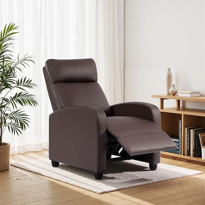 BestMassage | Recliner Chair | with 2 Point Massage Function | Leather Dark Brown | with Lumbar Support Adjustable Push Back Footrest &amp Padded Seat | Easy Assembly | for Living Room Home Theatr