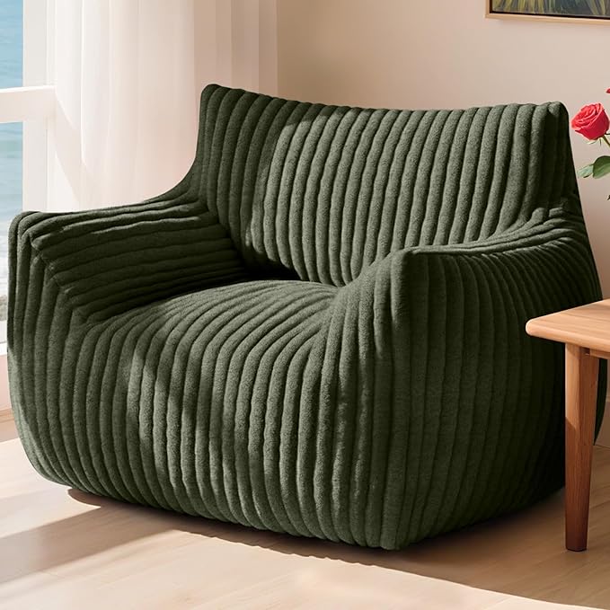 Giant Bean Bag Chair for Adults Oversized Memory Foam Bean Bag Sofa with Armrests Large Comfy Fluffy Single Lounges Mini Couch for Living Room Bedroom &amp Dorm(Green)