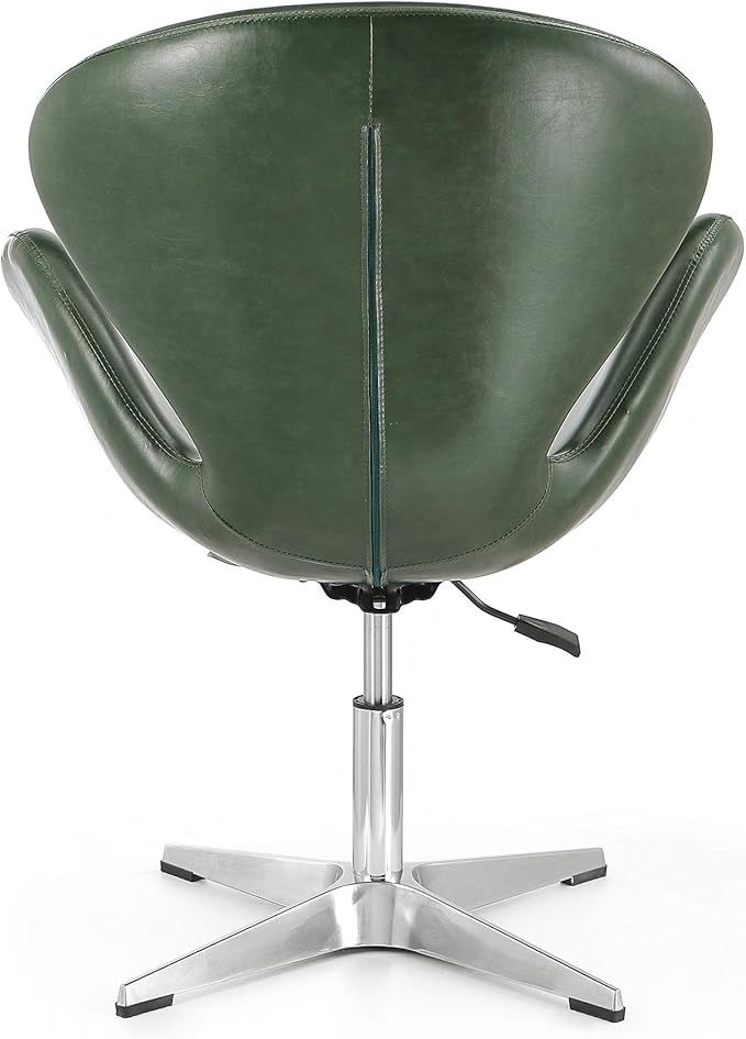 Manhattan Comfort Raspberry Adjustable Swivel Accent Chair Set of 2 with 360° Turn Polished Chrome Base Modern Retro Design Ideal for Living Room and Home Office Forest Green Faux Leather