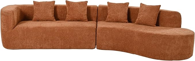 Merax Modern Minimalist Large 2-Piece Sectional Curved Chenille Sofa with 3 Pillows and High-Density Foam for Luxurious Comfort and Seamless for Living Room Bedroom Orange