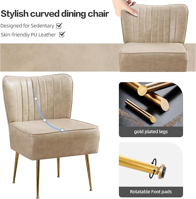 PU Leather Accent ChairsModern Armless Living Room Slipper Chair Wingback Side Chair Comfy Single Sofa with Gold Metal Legs Chair for BedroomSmall SpaceGuest RoomLight CoffeeBeige