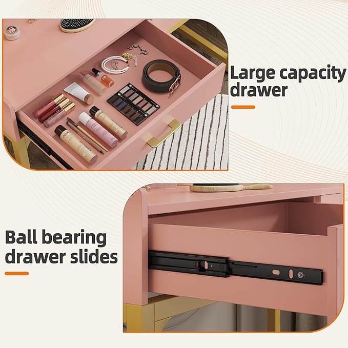 WESTREE Computer Gaming Desk Office - Study Writing Desk with Drawer for Teen Bedroom Makeup Desk Home Office with Storage Shelf Height Monitor Stand Pink